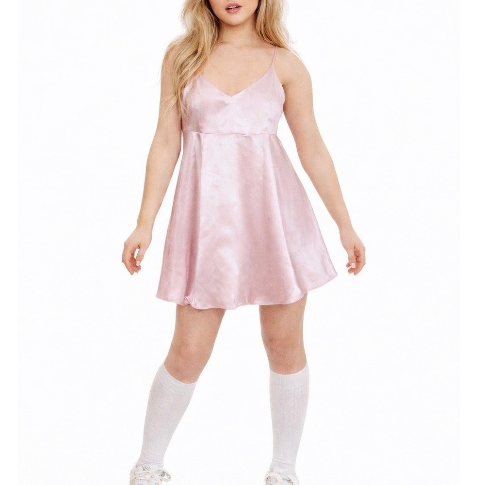 Coquette Balletcore Satin Slip Sun Dress Women Pink Adjustable Mini Size M